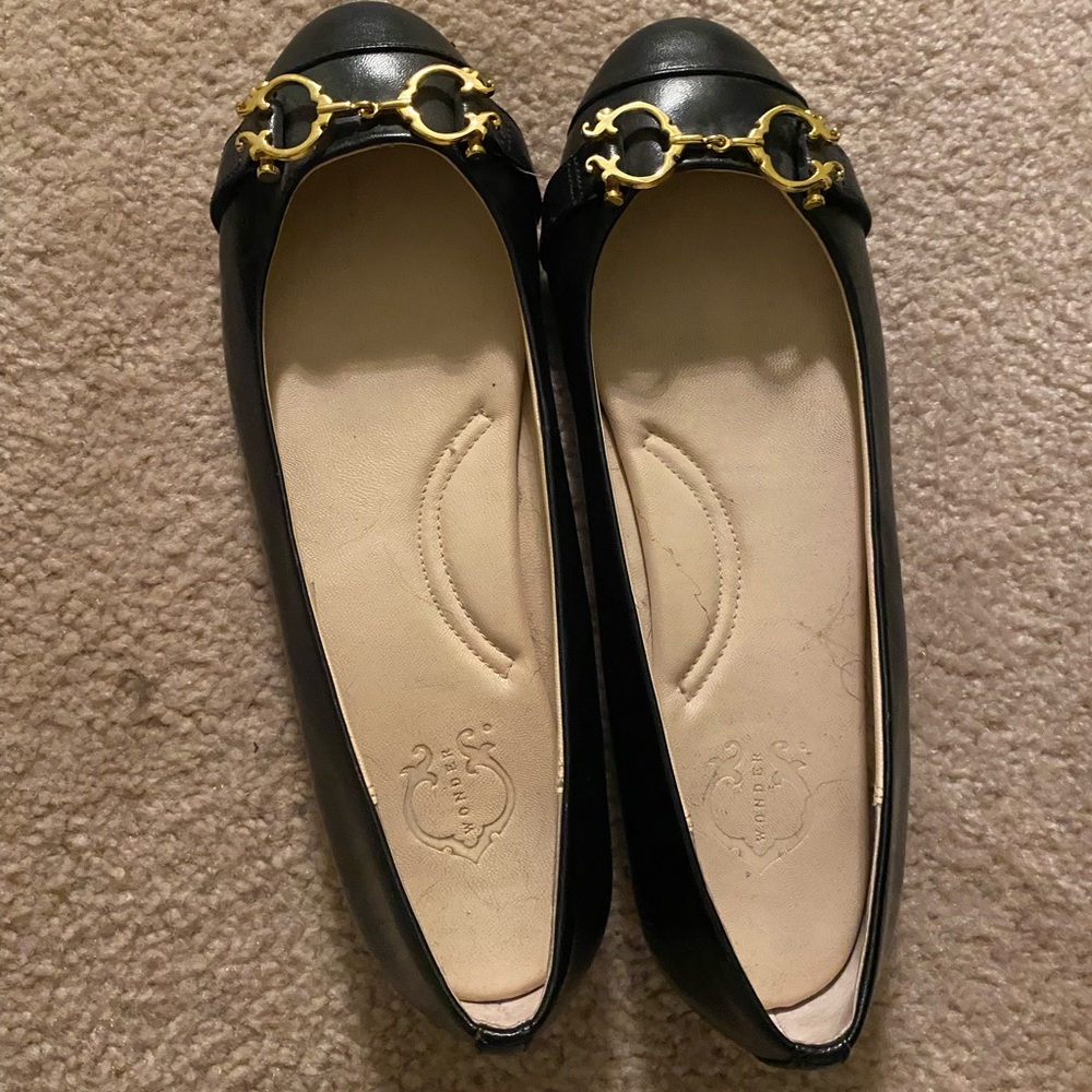 Vintage C. Wonder Black Leather Flats with Gold Accents (rarely worn)